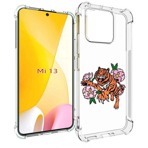 Чехол MyPads тигры-цветочные для Xiaomi 13 задняя-панель-накладка-бампер
