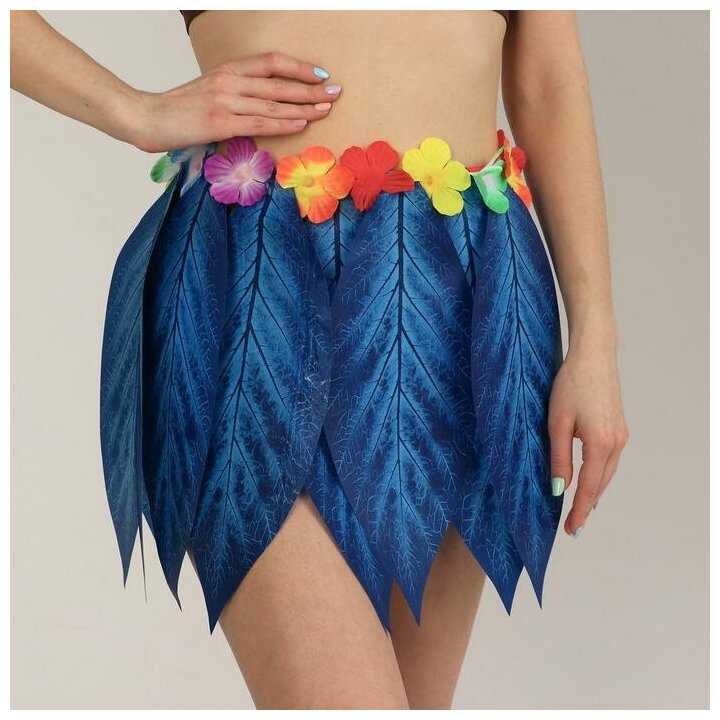 Страна Карнавалия Гавайская юбка «Листики и цветочки» 36 см, цвет синий