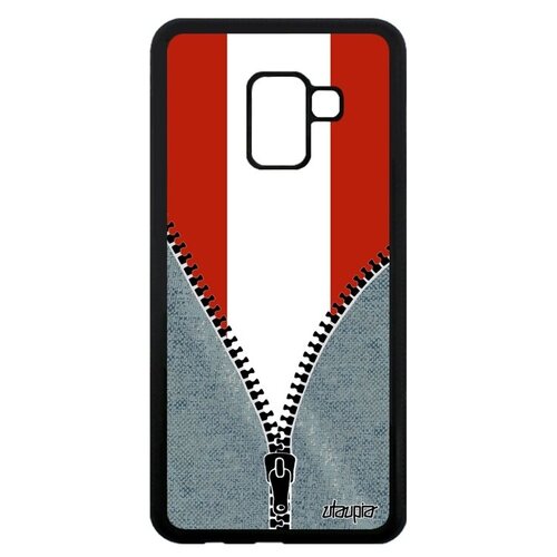 фото Защитный чехол на мобильный // galaxy a8 2018 // "флаг австрии на молнии" государственный стиль, utaupia, серый