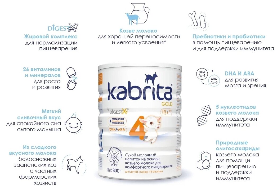 Сухой молочный напиток Kabrita 4 Gold на основе козьего молока, для комфортного пищеварения, 800гр - фото №16