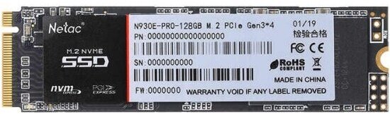 SSD накопитель Netac N930E Pro, 128 Gb, PCI-E Gen3 x4, M.2 2280 [NT01N930E-128G-E4X]