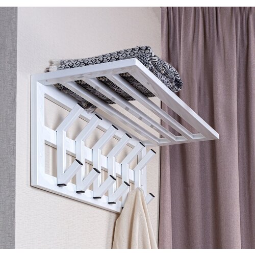 Вешалка настенная в прихожую / вешалка металлическая / вешалка с полкой / вешалка лофт Белая