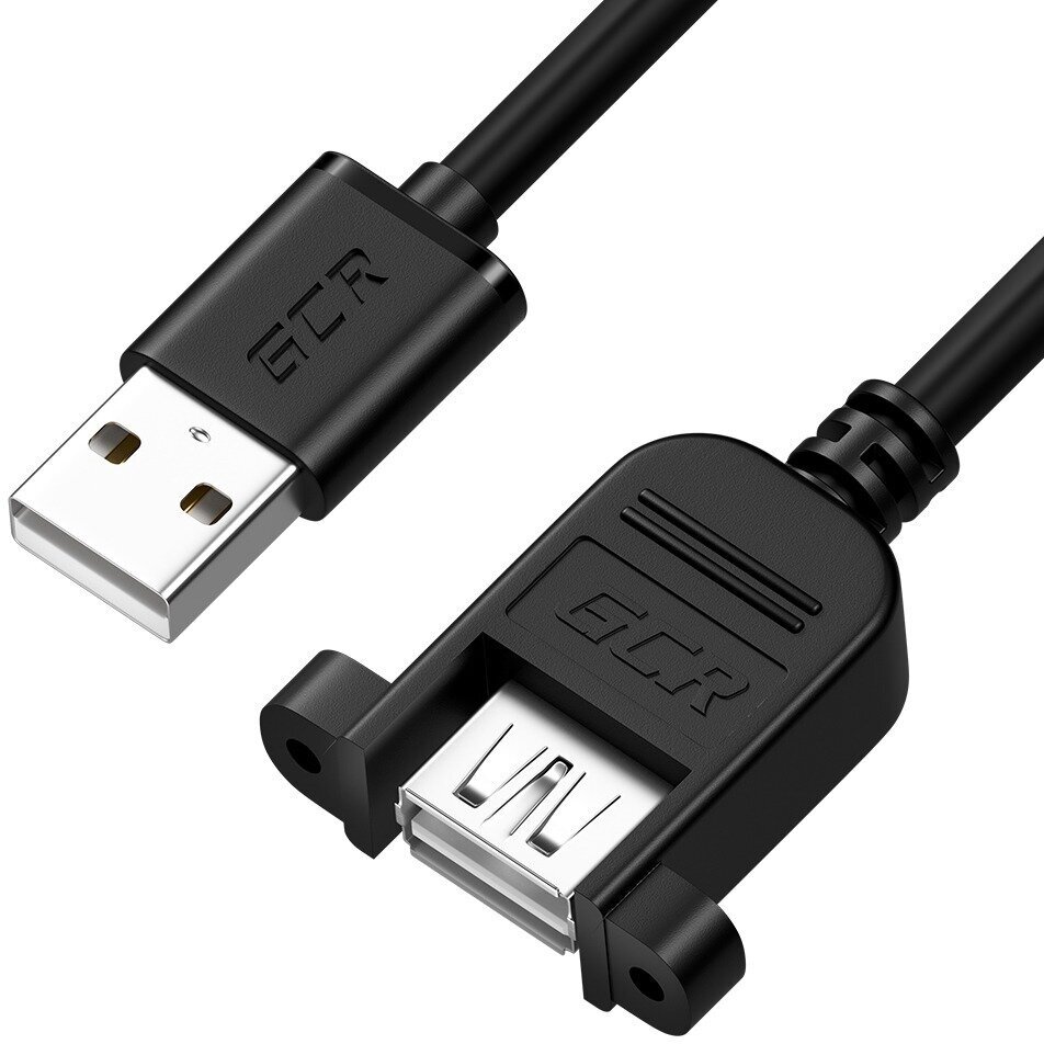 GCR Удлинитель 1.5m USB AM/AF крепление под винт, черный, GCR-54747