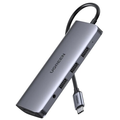 USB-концентратор UGreen 80133, разъемов: 3, 15 см, серый адаптер многоцелевой airies adapter usb type c 10 in 1 3xusb 3 0 rj45 hdmi 4k vga sd card 3 5mm audio port pd зарядка до 100w для macbook pro air sc ush140