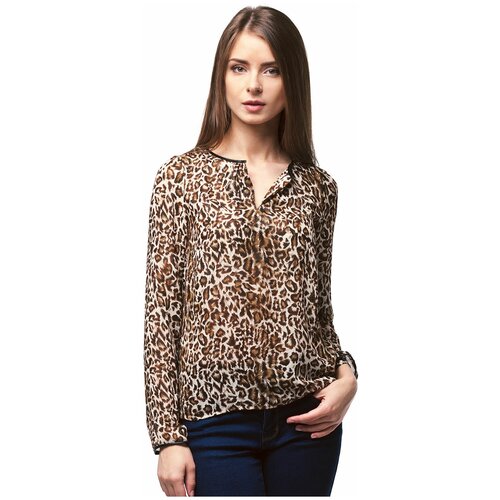 Шифоновая леопардовая блузка Vilatte (7371, коричневый, размер: 44)