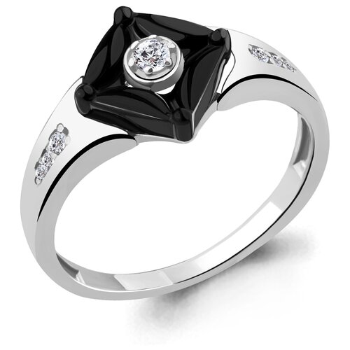 фото Серебряное кольцо aquamarine а68468а с фианитом и керамикой diamant-online