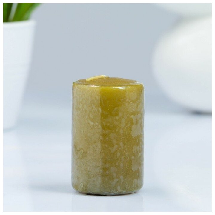 Свеча - цилиндр, 4×6 см, 9 ч, оливковая 4205481
