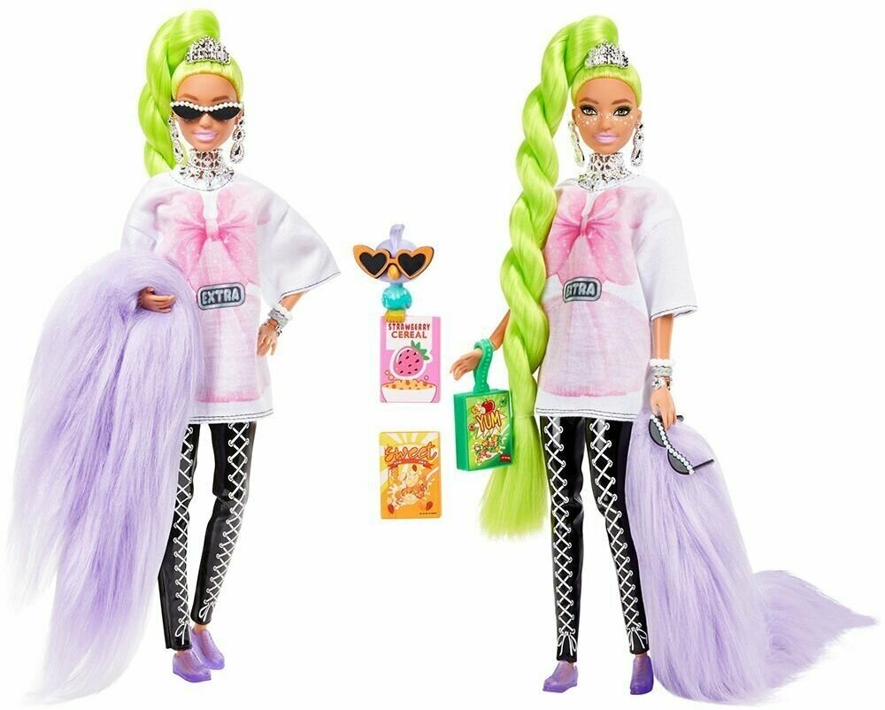 Barbie Кукла Экстра с зелеными неоновыми волосами - фото №13