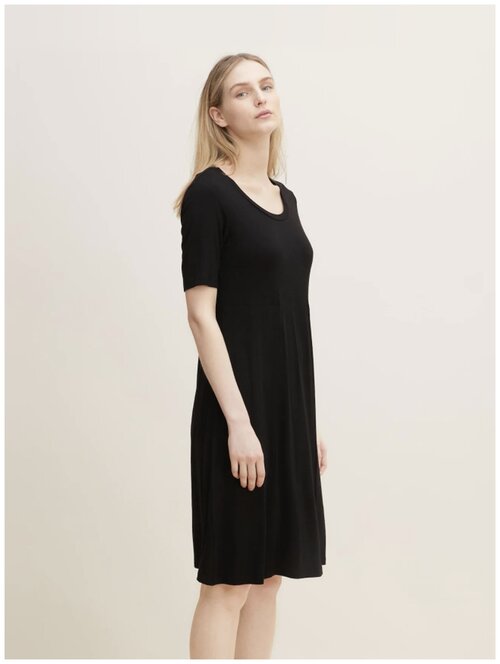 Платье Tom Tailor, вискоза, повседневное, полуприлегающее, мини, размер 38, черный