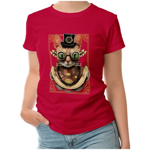 Женская футболка «Стимпанк Кот - Steampunk Cat» (L, темно-синий)