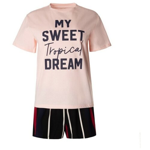 фото Пижама kaftan, шорты, футболка, короткий рукав, размер 44-46, черный, розовый