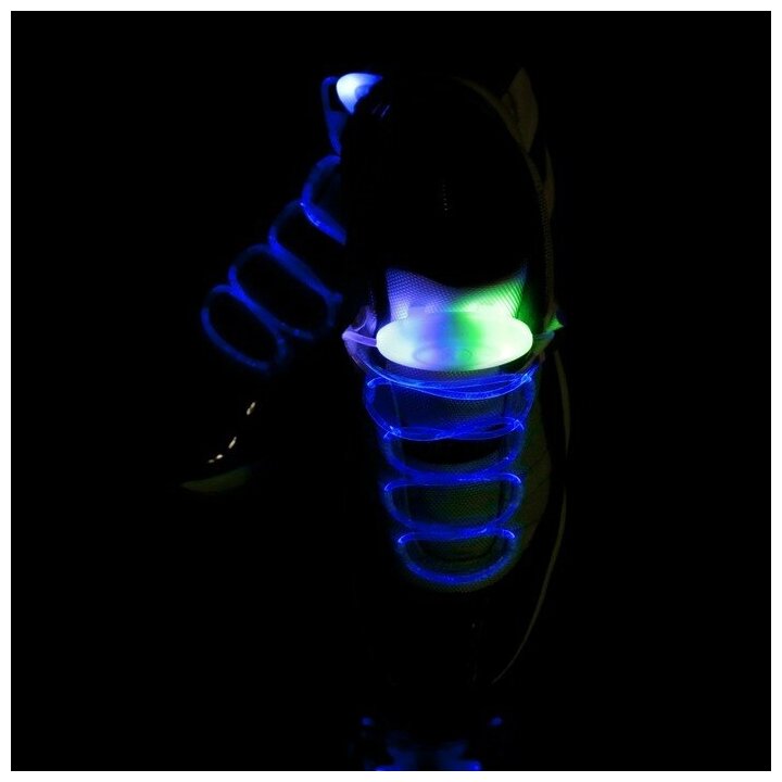 Светодиодные шнурки, 80 см, от 2 х CR2032, 3 режима, цвет свечения сине-зеленый