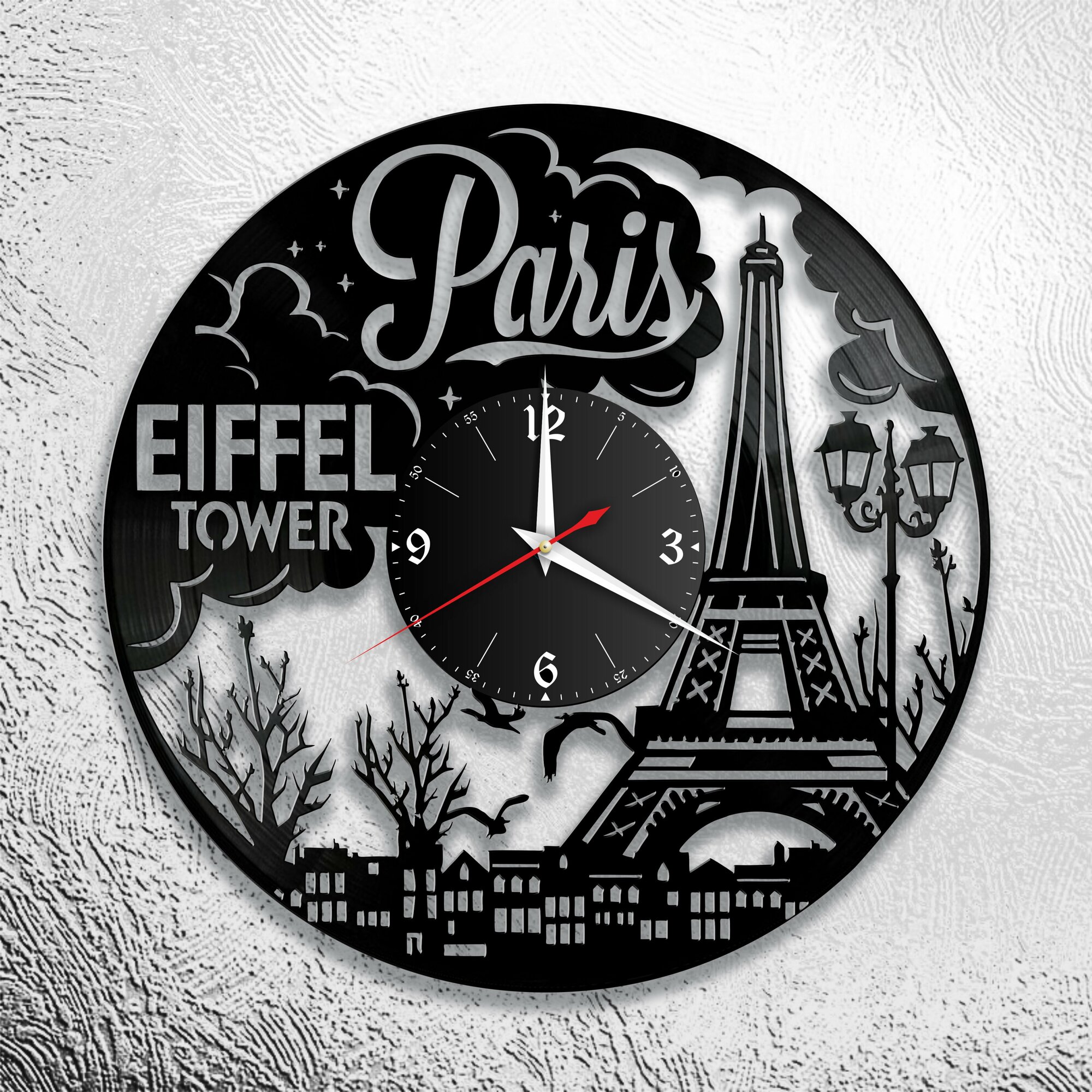 Настенные часы из виниловой пластинки с изображением Парижа/Paris