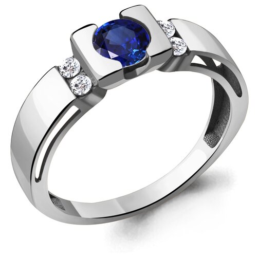 фото Серебряное кольцо aquamarine а66646аб с фианитом и гидротермальным сапфиром diamant-online