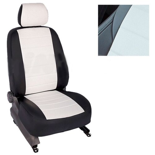 фото Чехлы из экокожи seintex для daewoo nexia с подголовниками 2003-н.в. (бело-черные, 89933)