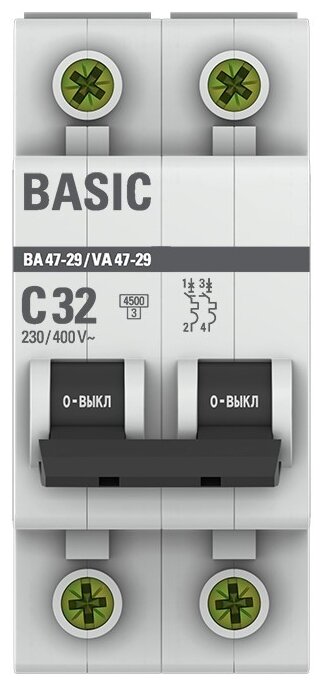 Автоматический выключатель 2P 32А (C) 4,5кА ВА 47-29, EKF Basic - фотография № 2