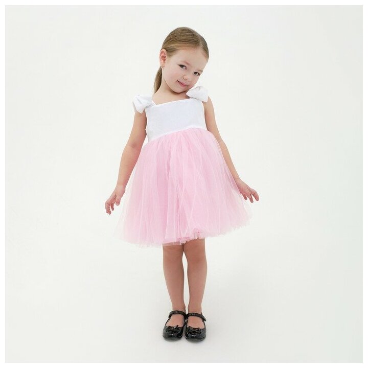 Платье нарядное детское KAFTAN, р. 28 (86-92 см), белый/розовый
