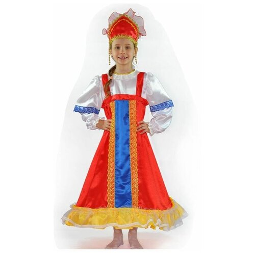 Карнавальный костюм детский Русский Народный, 30 размер, 116-122 рост сарафан с имитацией многослойности салатовый gulliver
