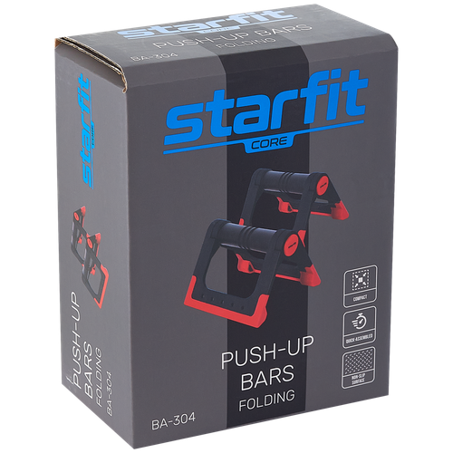 Упоры для отжиманий складные STARFIT BA-304 черный/красный,УТ-00019240, 1610139