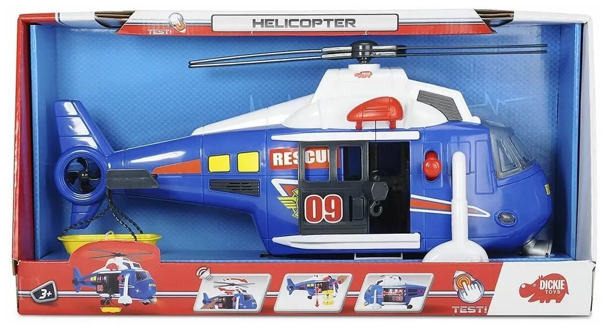 Вертолет Dickie Toys Спасательная служба с лебедкой, звуковыми и световыми эффектами, 32 см (3308356) - фото №5