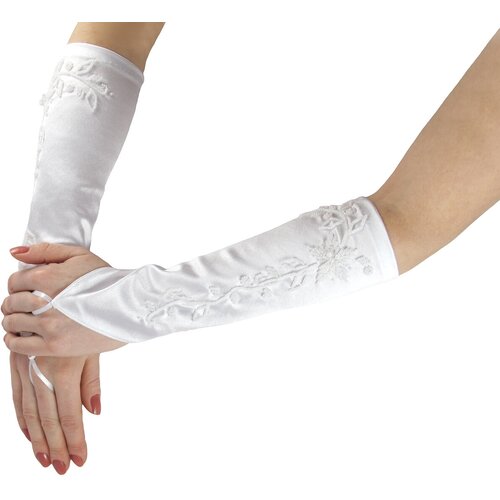 фото Перчатки атласные через палец 28см белый виват