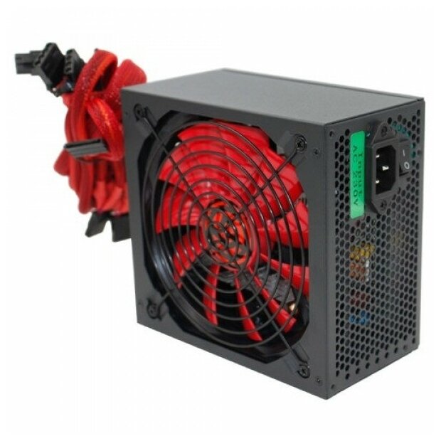 Ginzzu PC600 14CM(Red) 80+ black, APFC,24+4p,2 Pci-e(6+2), 5*SATA, 4*IDE, оплетка, кабель питания, цвет .