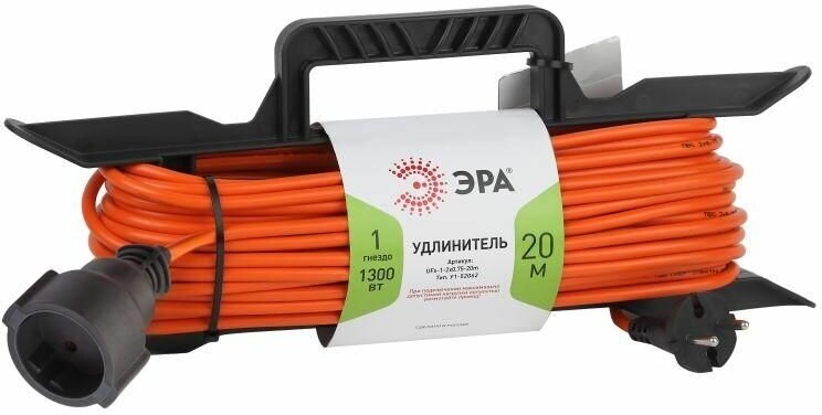 Удлинитель-шнур на рамке 1х20м без заземл. 6А IP20 UFx-1-2х0.75-20m ПВС 2х0.75 Эра Б0046821