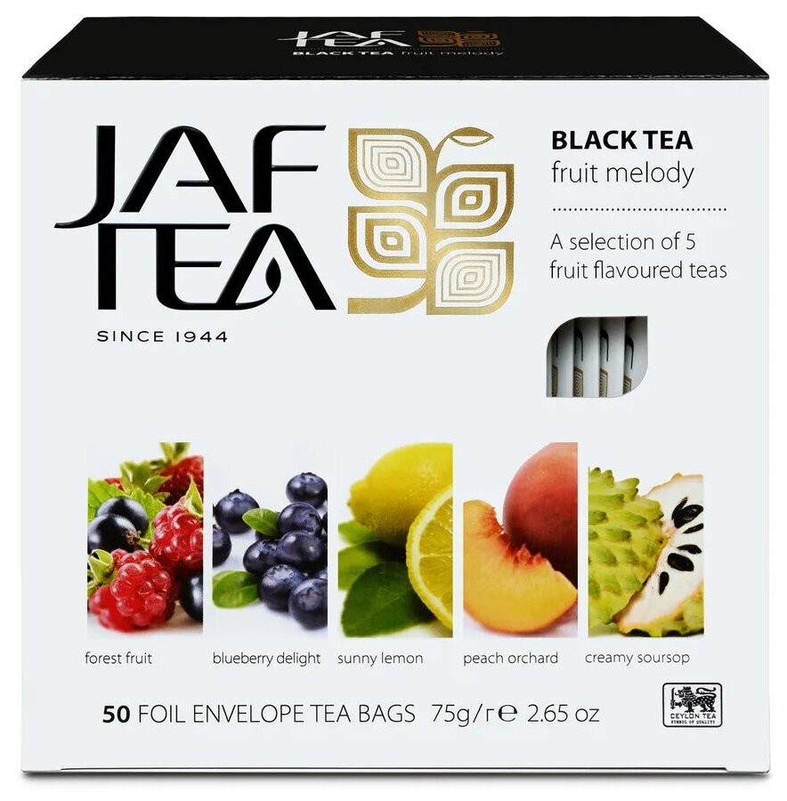 Чай чёрный JAF TEA Fruit Melody 50 пакетиков в конвертиках, ассорти 5 видов