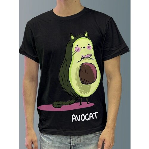 фото Футболка мужская черная из хлопка с dtf рисунком авокадо - 3585 будь на стиле