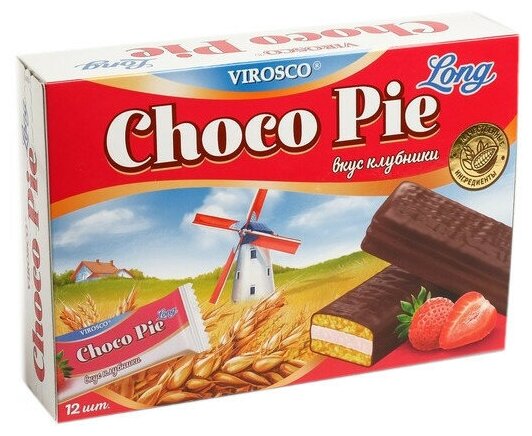 Печенье Choco Pie Long Клубника Вироско, 216 г