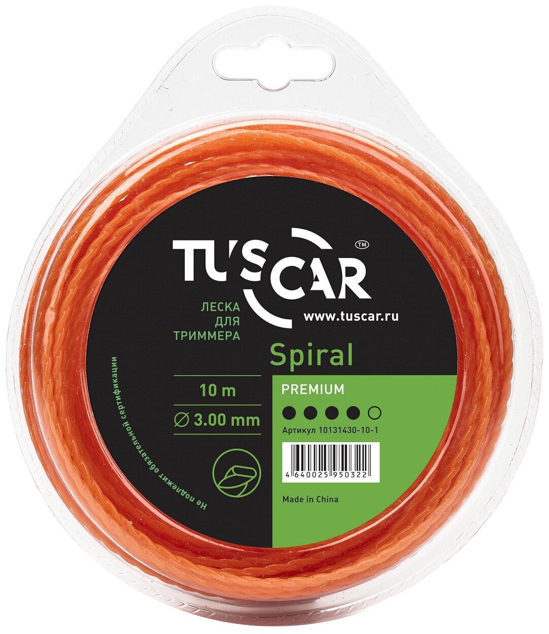 Леска для триммера TUSCAR Spiral Premium 3,0мм*10м