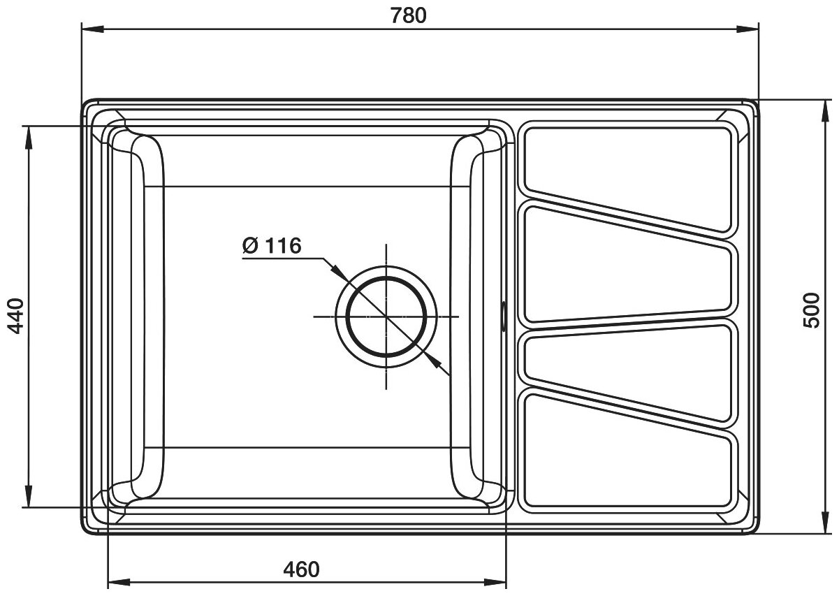 Каменная мойка для кухни врезная GranFest GF-V780L , цвет серый, 780x500x200 мм / раковина для кухни - фотография № 7