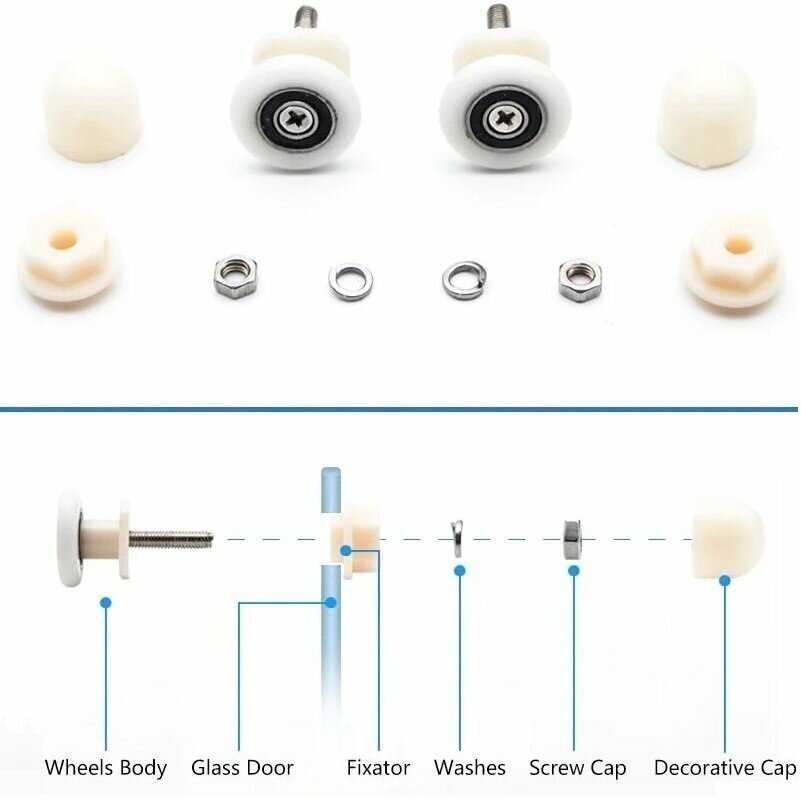 Ролики 22мм для дверей душевой кабины, комплект 8 шт, арт. 80225A-22, под отверстие в стекле 12 мм.