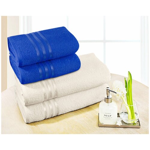 фото Dme631739 набор из 4-х полотенец harmonika цвет: синий, светло-бежевый (50х80 см - 2 шт,70х130 см - 2 шт) dome