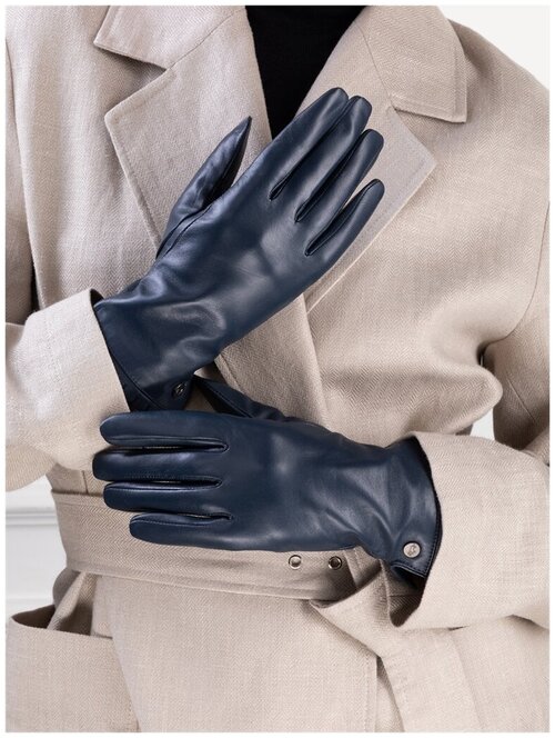 Перчатки LABBRA, демисезон/зима, натуральная кожа, подкладка, размер 6.5, синий