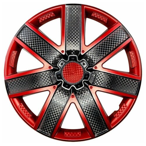 Колпаки галакси, R13, черно-красный глянец карбон, комплект 4 шт