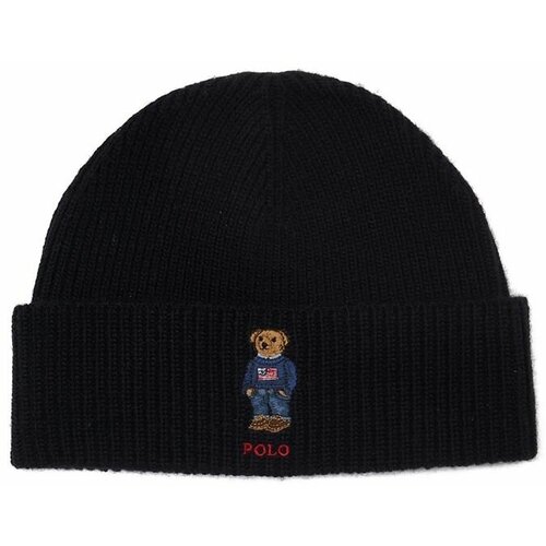 Шапка POLO RALPH LAUREN OS мужская черная бини с отворотом и лого медведем Solid Holiday Bear Beanie