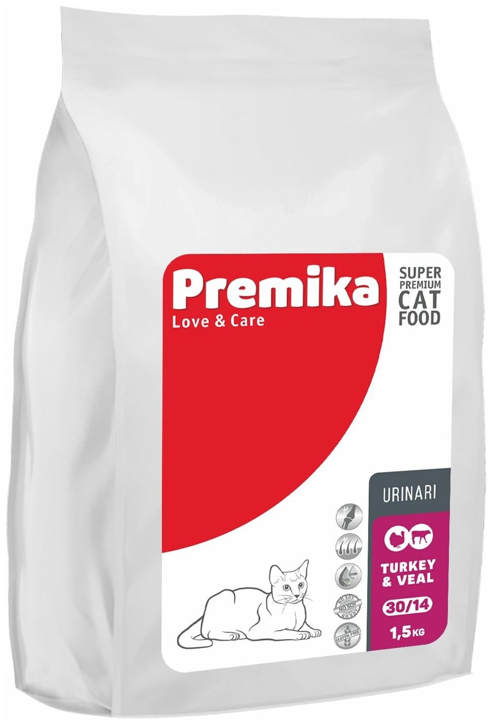 Сухой корм для кошек PREMIKA URINARI TURKEY & VEAL (Индейка+Телятина) 30/14 - 1,5кг - фотография № 1