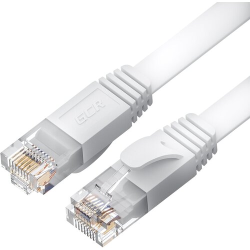 Патч-корд PROF плоский прямой 7.5m, UTP медь кат.6, белый, 30 AWG, ethernet high speed 10 Гбит/с, RJ45, T568B (GCR-52875)