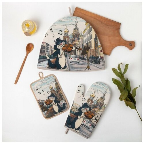 фото Кухонный набор музыкант (грелка, рукавица, прихватка 14х22 см) хлопок 70%, пэ 30%, 190г/м2 4940650 гранд-стиль