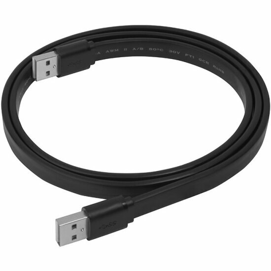 Кабель Gcr PROF 3.0m USB 2.0 AM/AM, плоский, черный, 28/24 AWG, экран, морозостойкий, -UM7M-BС-3.0m