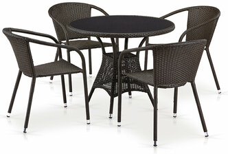 Обеденный комплект плетеной мебели из искусственного ротанга Afina T197ANS-W53/Y137C-W53 Brown 4Pcs