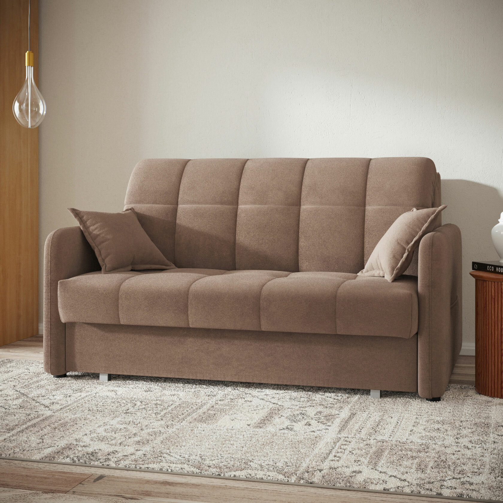 Прямой диван Первый Мебельный Гибсон Бежевый, велюр 160 см Без ящика - фотография № 7