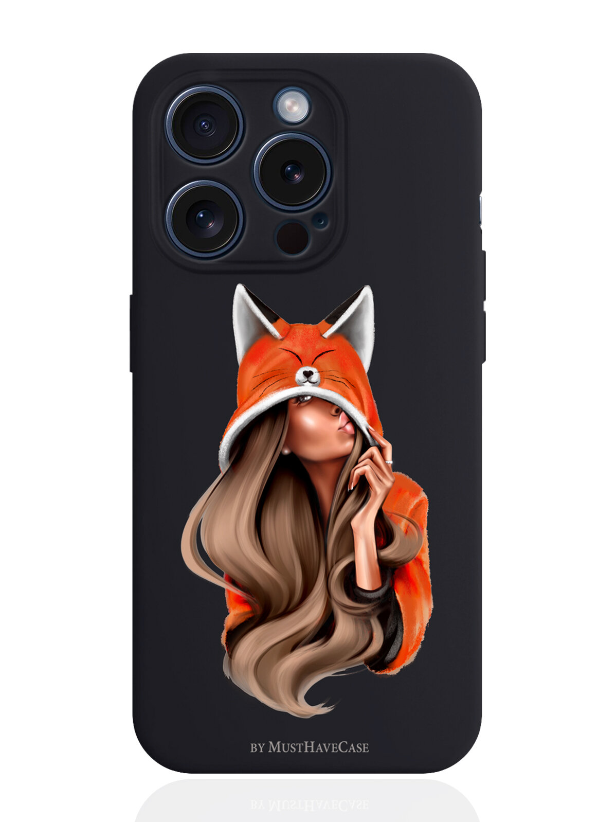 Чехол для смартфона iPhone 15 Pro черный силиконовый Foxy Girl/ Лисичка