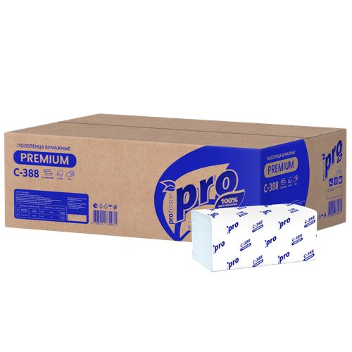 Полотенца V сложения PROtissue, 180л, 3 сл, 22 х 21см, H3 (20 пачек в уп), арт. С388