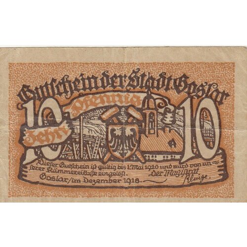 монета германия 10 пфеннигов 1918 год 4 9 Германия (Германская Империя) Гослар 10 пфеннигов 1918 г. (2)
