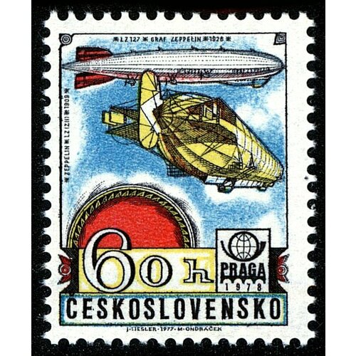 (1977-043) Марка Чехословакия Цеппелин , III Θ 1977 044 марка чехословакия моноплан iii θ