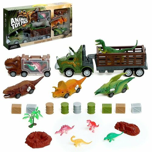 Игровой набор DINO, в комплекте 2 грузовика и динозавры crashlings 70304 четыре метеорита 9 динозавры dino soar