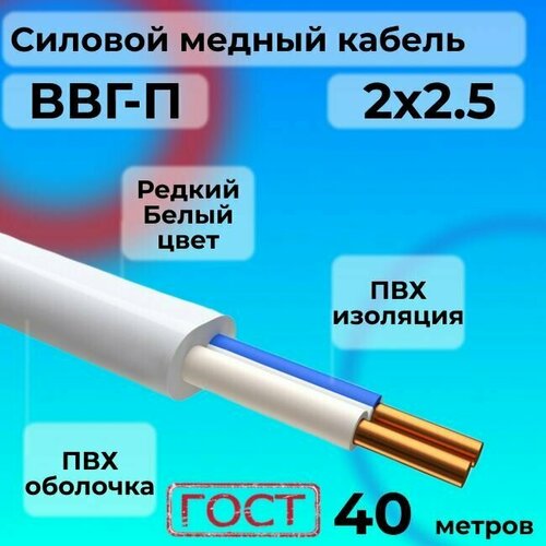 Провод электрический/кабель ГОСТ ВВГ / ВВГ-П 2х2.5 Белый 0.66 кВ 40 м.