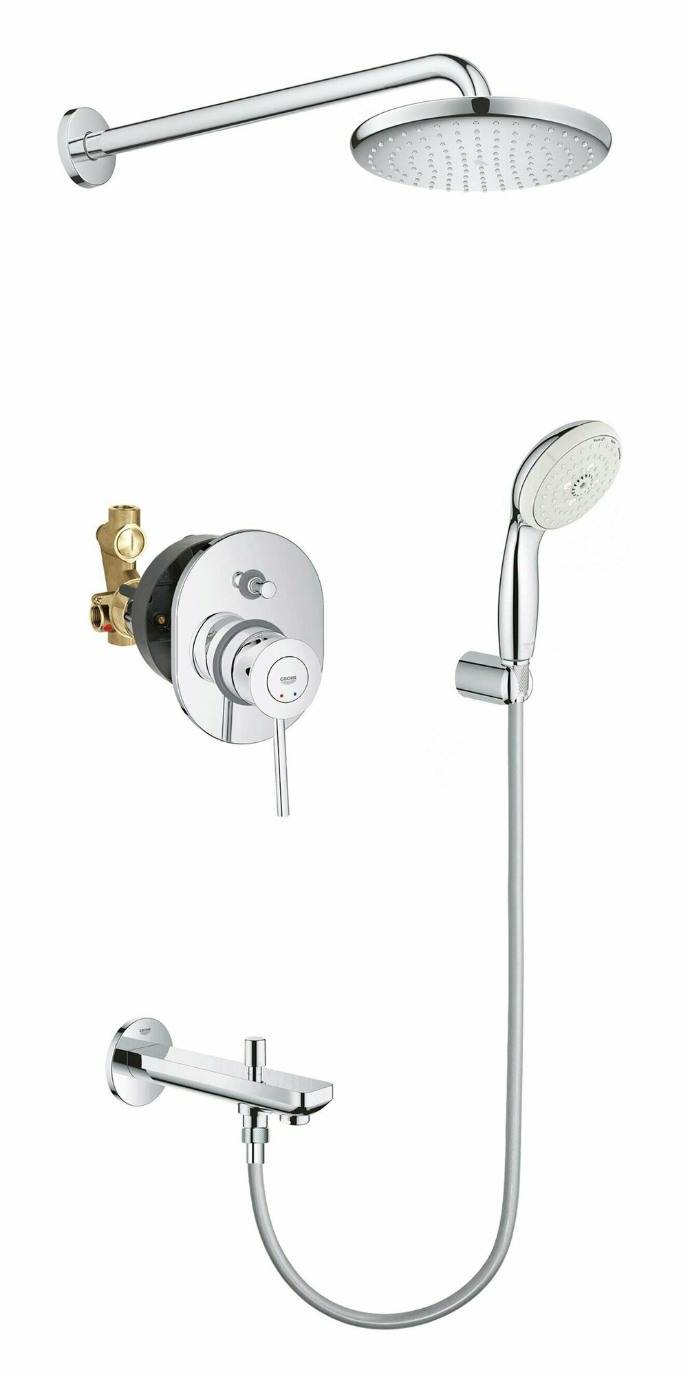 Душевая система Grohe Bau Classic Tempesta 210 с изливом для ванны, хром